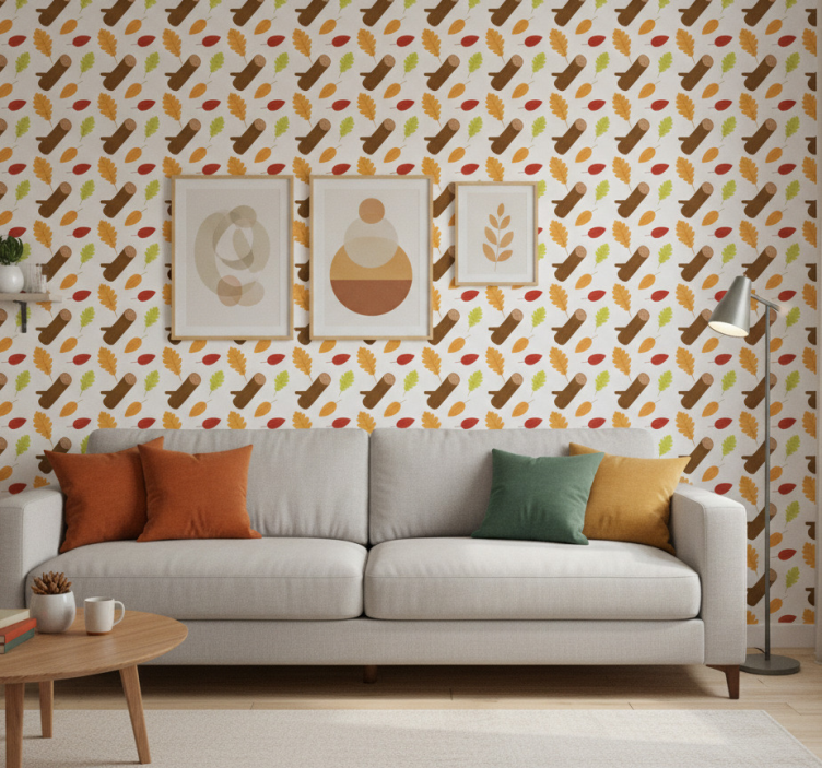 Ornamental flower wallpaper with multicolored trees - TenStickers