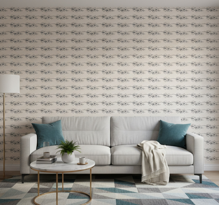 Ornamental flower wallpaper with orchid line art - TenStickers