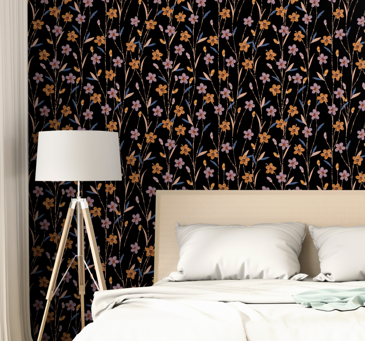 Ornamental flower wallpaper with stem pattern - TenStickers