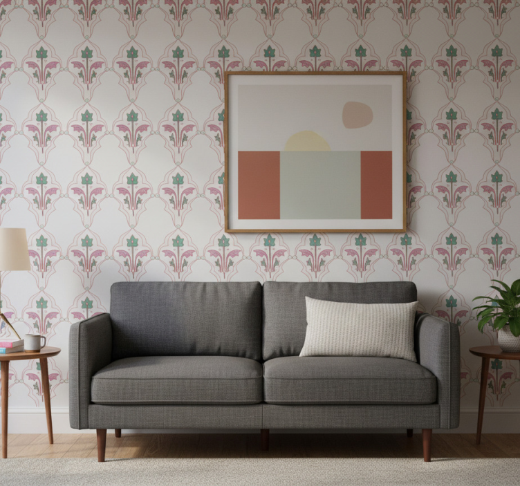 Ornamental flower wallpaper with structured floral design - TenStickers