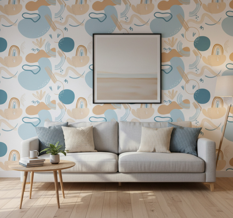 Living room wallpaper in abstract wave patterns - TenStickers