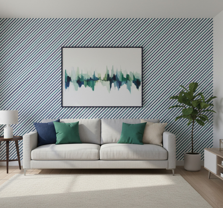 Ornamental wallpaper blue diagonal stripes - TenStickers