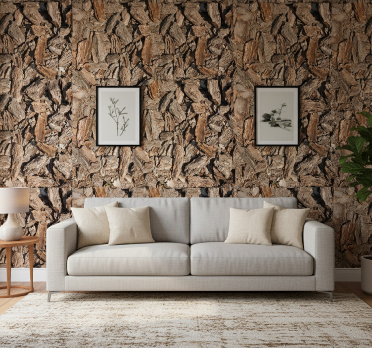 Ornamental wallpaper brown rustic tree bark - TenStickers
