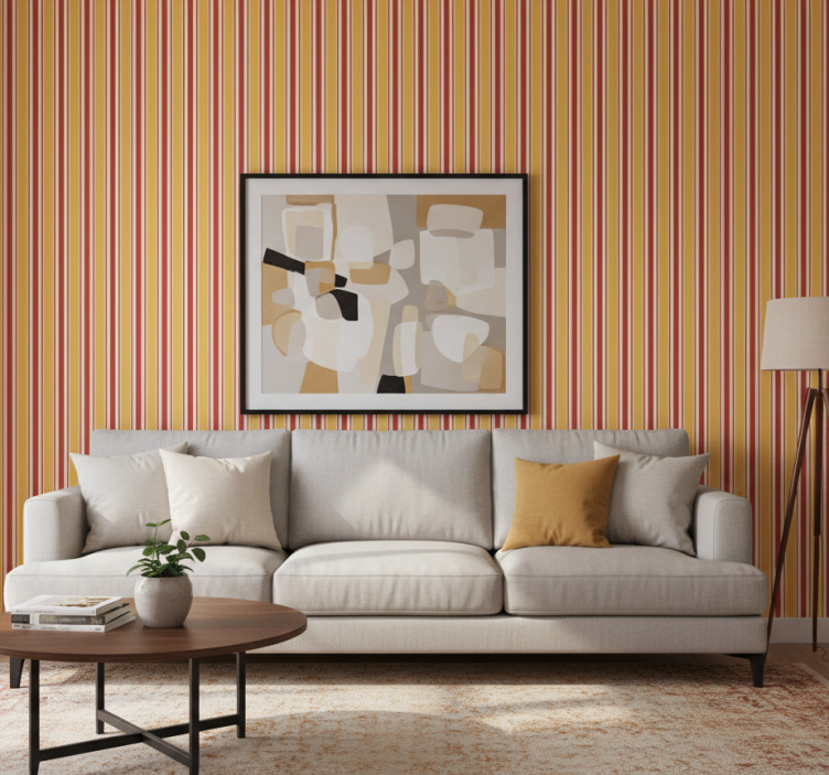 Ornamental wallpaper in warm tones with stripes - TenStickers