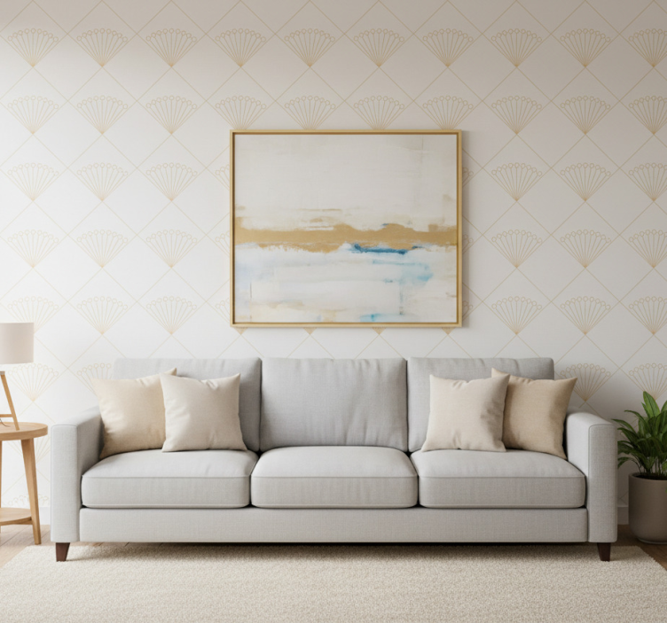 Living room wallpaper white art deco - TenStickers