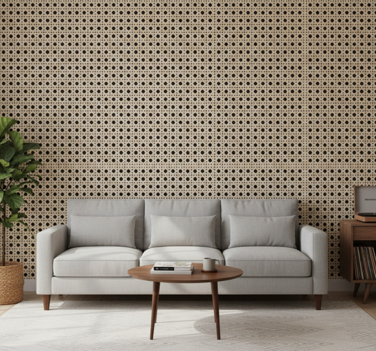 Living room wallpaper in light brown caning - TenStickers