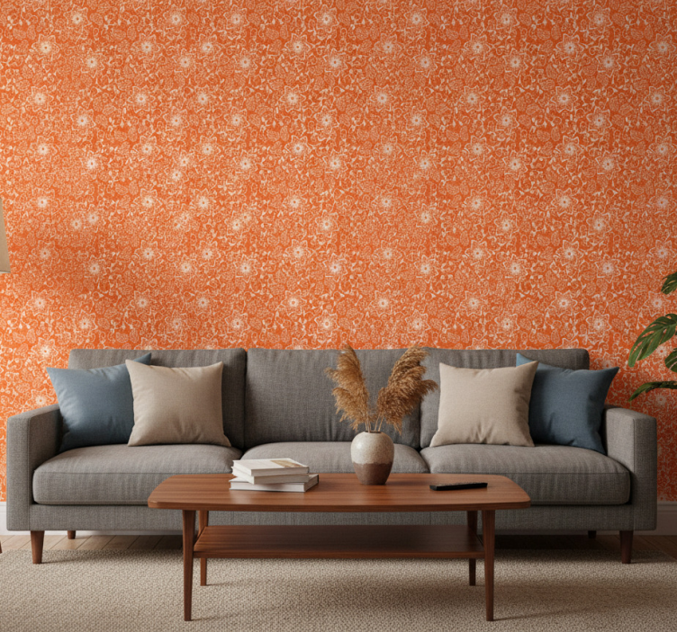 Flower wallpaper paisley orange design - TenStickers