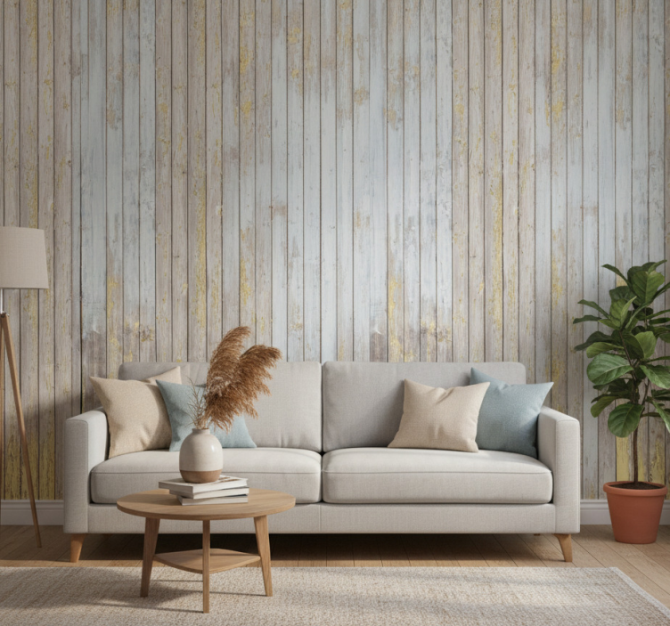 Ornamental wallpaper rustic white-painted planks - TenStickers
