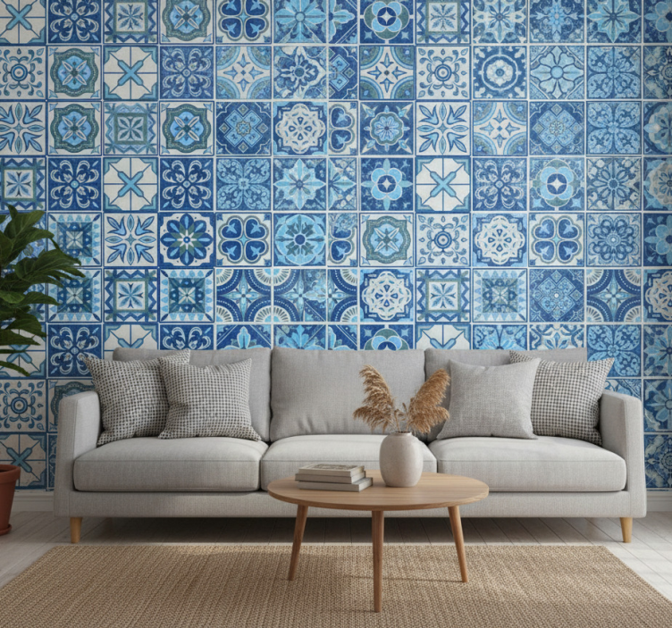 Tile wallpaper talavera blue design - TenStickers