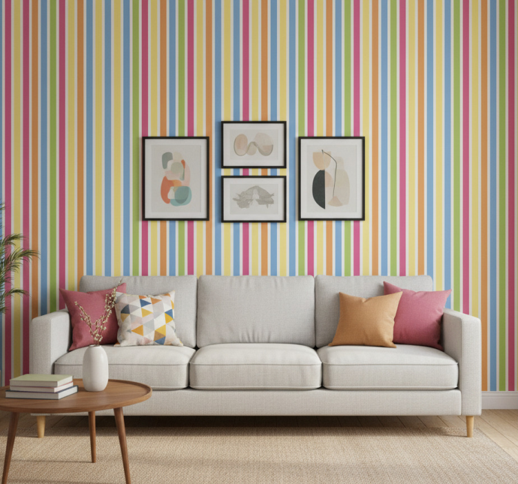 Ornamental wallpaper with horizontal multicolor stripes - TenStickers