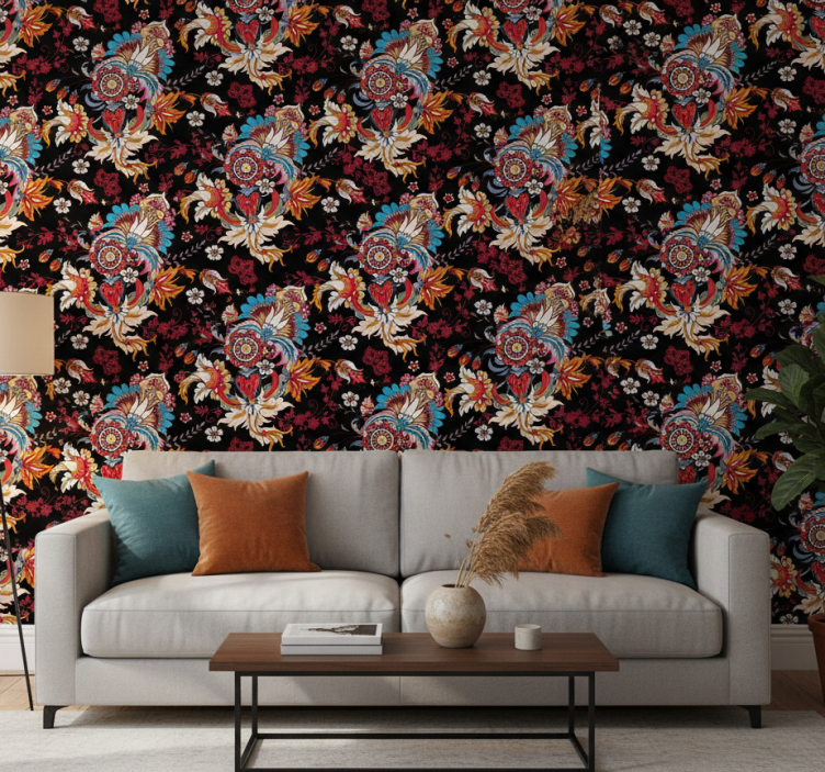 Ornamental wallpaper with lively botanical design - TenStickers