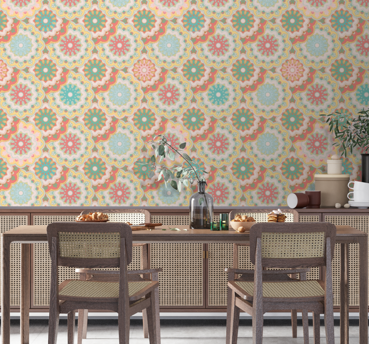 Ornate circular design ornamental flower wallpaper - TenStickers