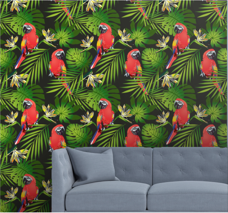 Parrots wallpaper tropical parrots design - TenStickers