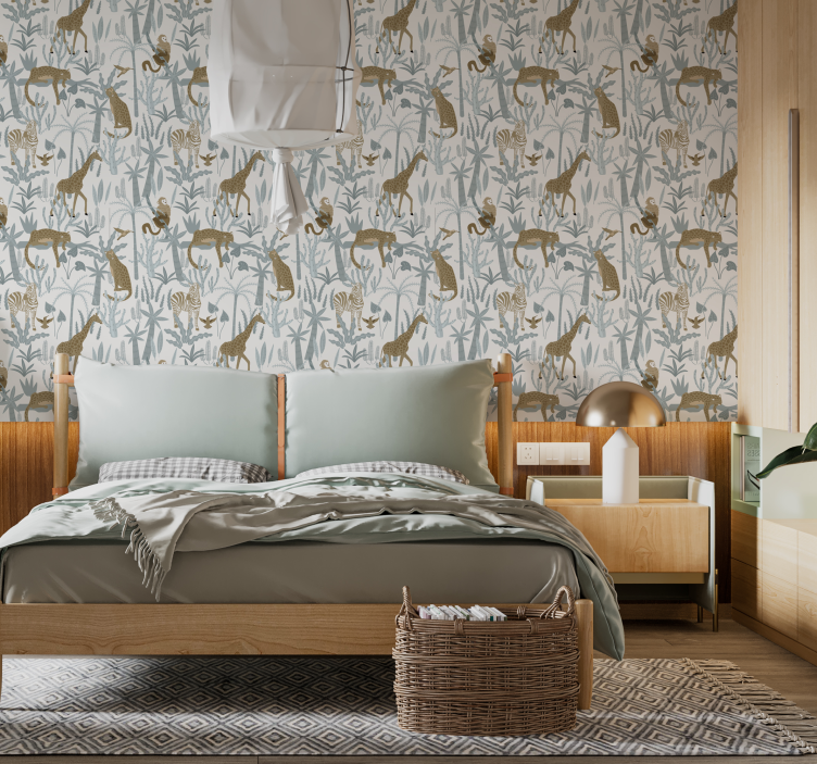 Pastel color jungle pattern wallpaper - TenStickers