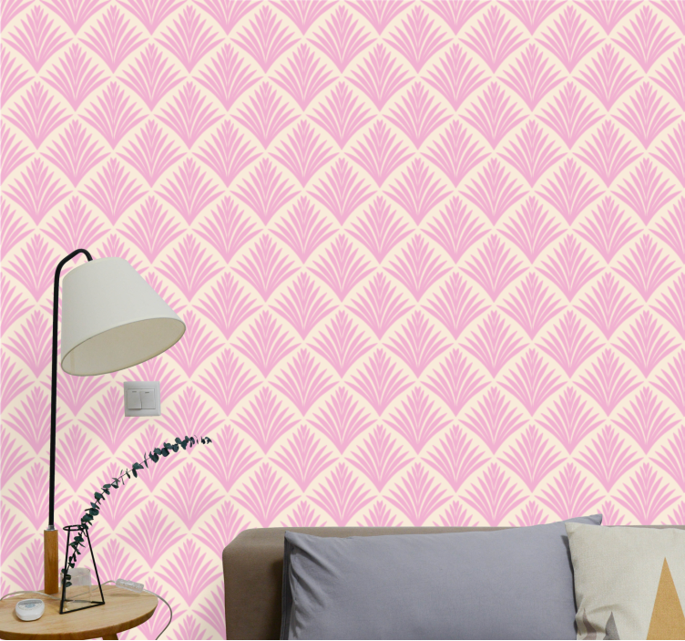 Pastel pink palm retro Living Room Wallpaper - TenStickers