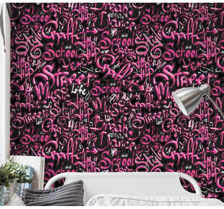 Pink and black graffiti art wallpaper - TenStickers