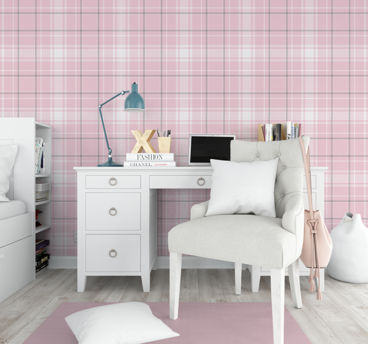 Pink and grey Scottish pattern square wallpaper - TenStickers
