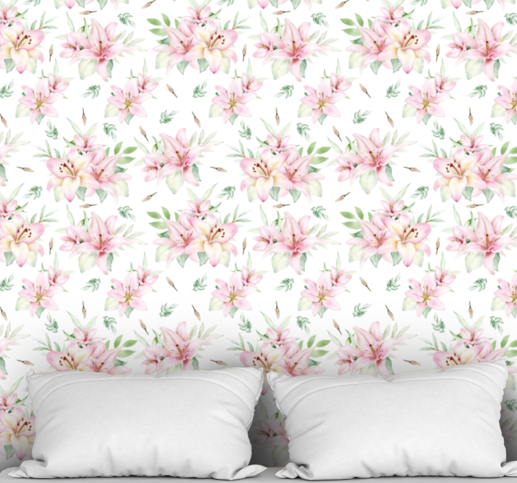 Pink and White Pattern flower wallpaper - TenStickers