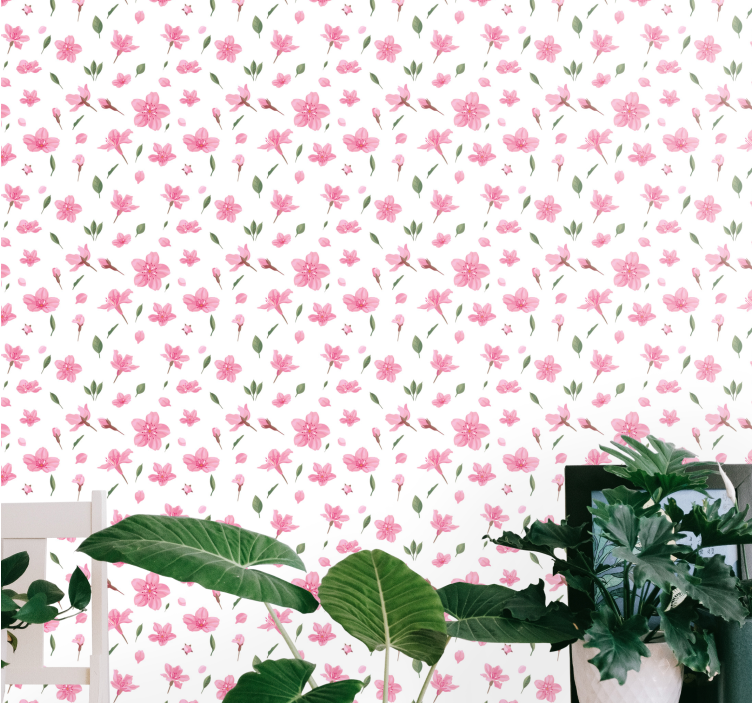 Pink Blossom Pattern flower wallpaper - TenStickers