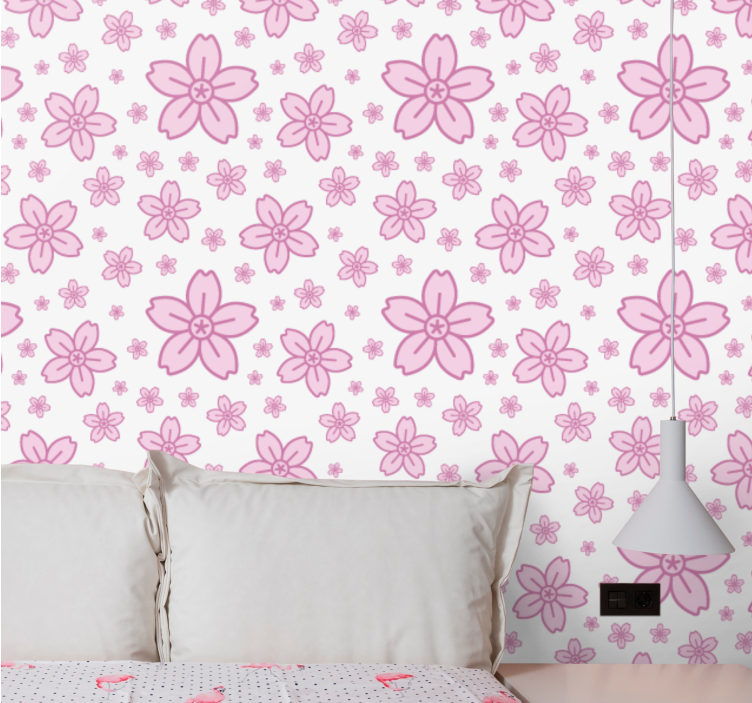 Pink floral pattern flower wallpaper - TenStickers