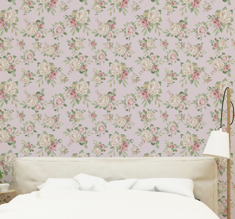 Pink peonies on grey wallpaper Flower Wallpaper - TenStickers