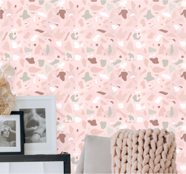 Pink shades terrazzo pattern wallpaper - TenStickers