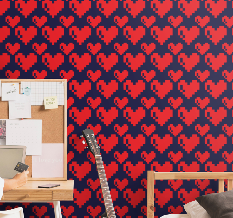 Pixelated Hearts polka dot wallpaper - TenStickers
