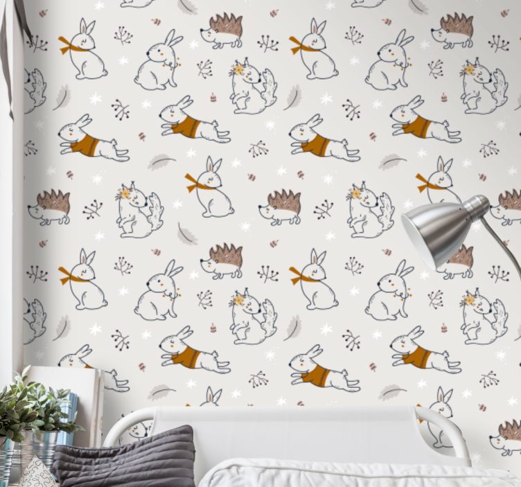 Playful Bunny Motif animal wallpaper - TenStickers