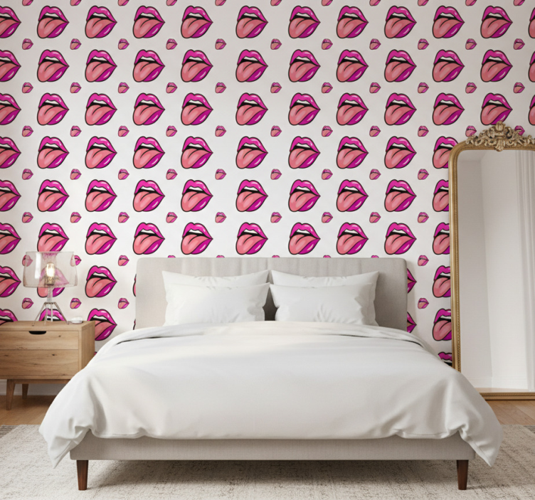 Playful lip motif bedroom wallpaper - TenStickers