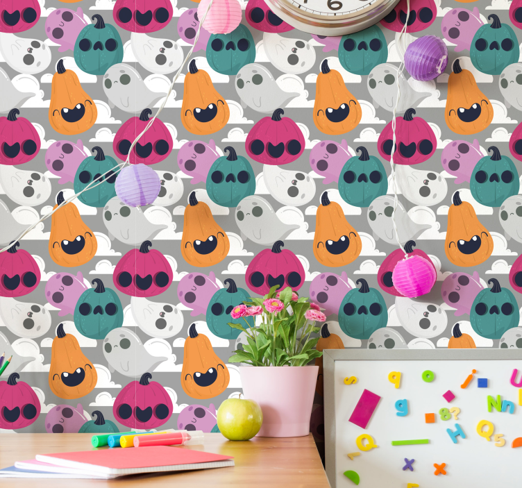 Playful Pumpkin Pattern halloween wallpaper - TenStickers