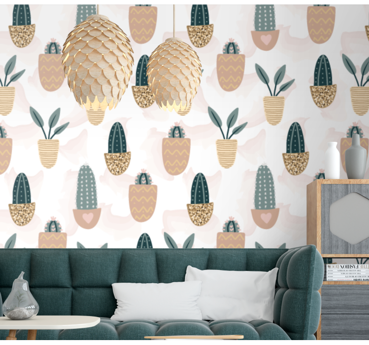 Potted Cacti Pattern nature wallpaper - TenStickers