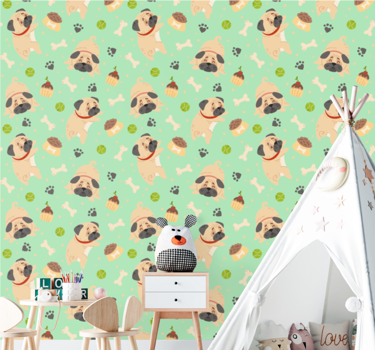 Pug Pattern Play dogs wallpaper - TenStickers