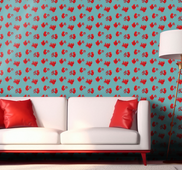 Red Roosters Pattern animal wallpaper - TenStickers