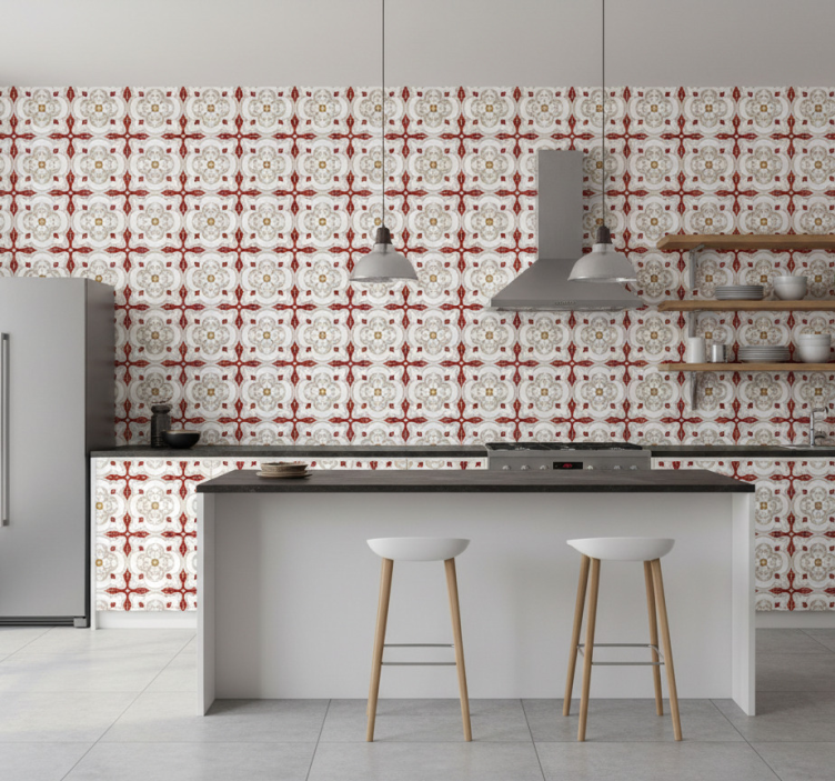 Red shaped tiles tile wallpaper - TenStickers
