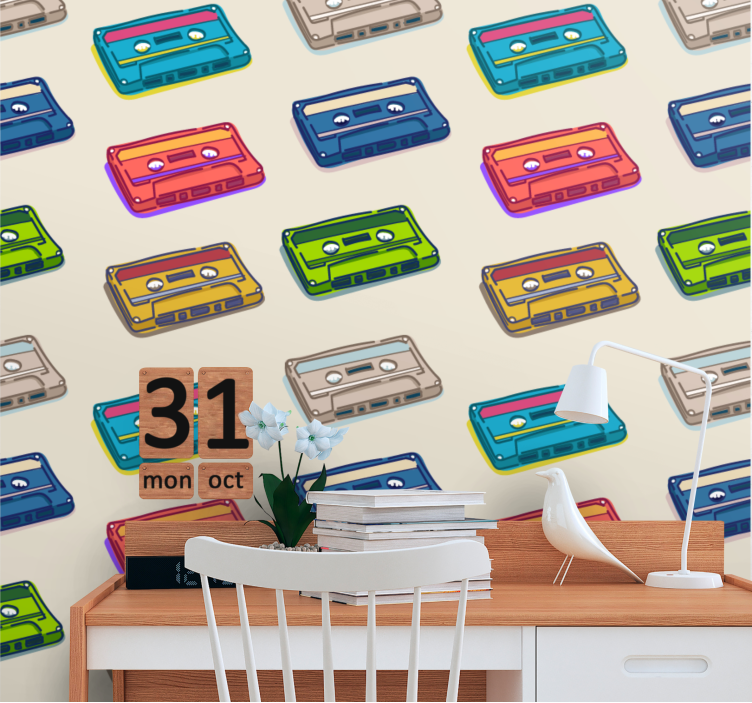 Retro Cassette Tapes art wallpaper - TenStickers