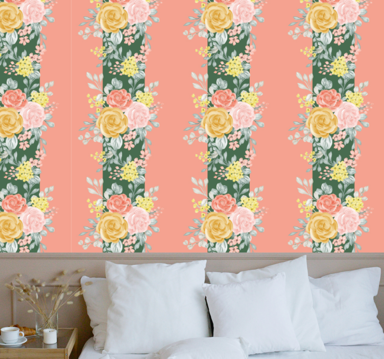 Roses and greenery flower wallpaper - TenStickers