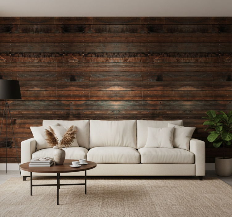 Rustic wallpaper in dark brown wood design - TenStickers