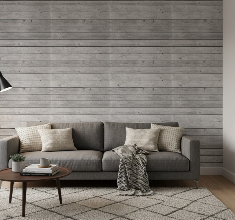 Rustic wallpaper in dark gray wood design - TenStickers