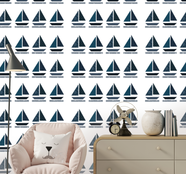 Sailboat Pattern personalized wallpaper - TenStickers