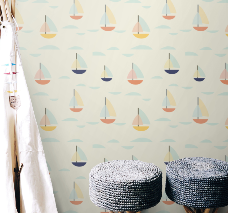 Sailboat Patterns personalized wallpaper - TenStickers