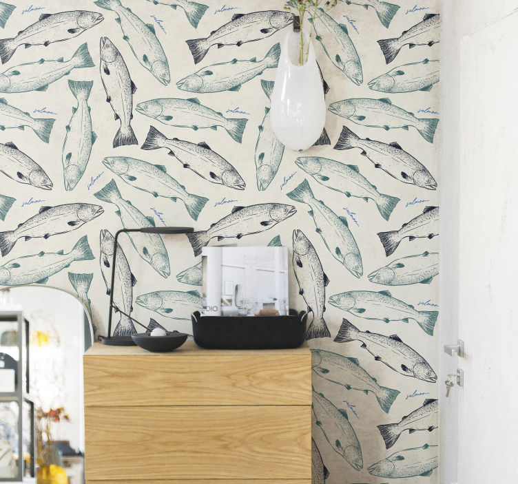 Salmon Illustration fish wallpaper - TenStickers