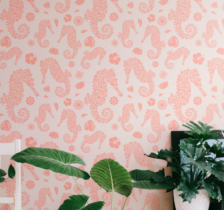 Seahorse Floral Pattern animal wallpaper - TenStickers