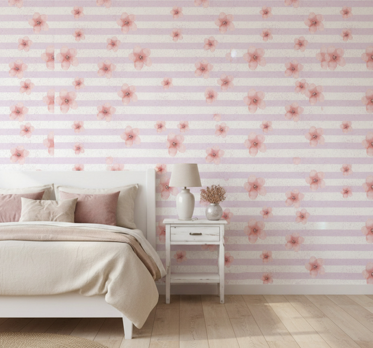Shabby chic vertical pink lines bedroom wallpaper - TenStickers