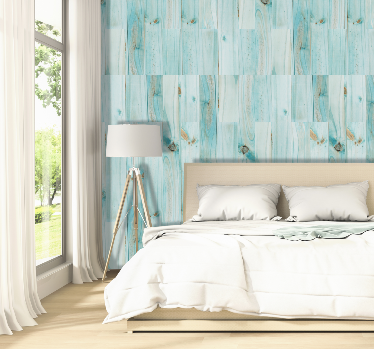 Soft Blue Wooden Planks Wallpaper - TenStickers