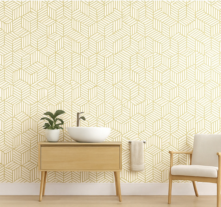 Square wallpaper gold foil geometric cubes - TenStickers