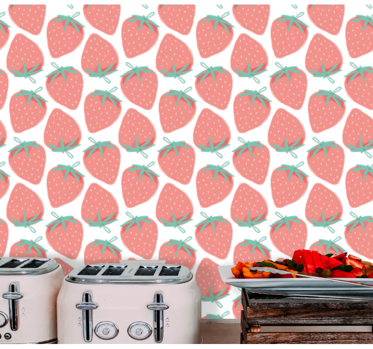 Strawberry patterned motif kitchen wallpaper - TenStickers