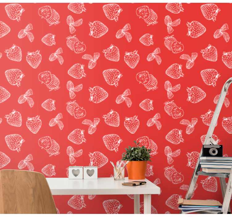 Strawberry Sketch flower wallpaper - TenStickers