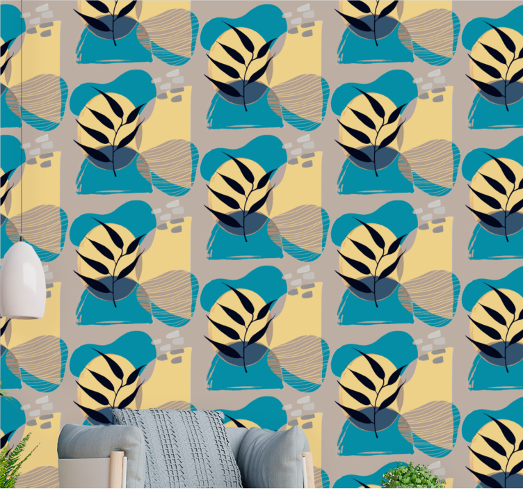 Stylized Leaf Pattern ornamental flower wallpaper - TenStickers