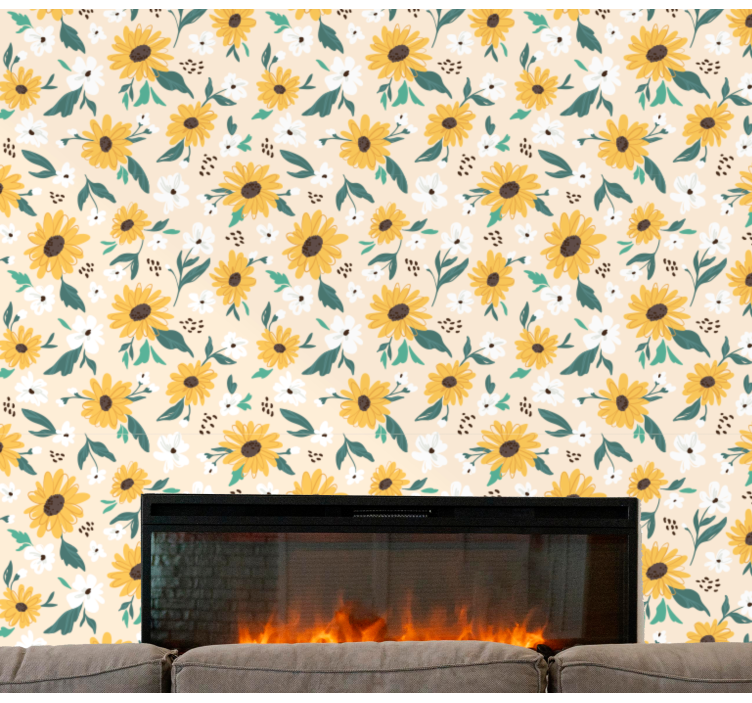 Sunflower beige background flower wallpaper - TenStickers