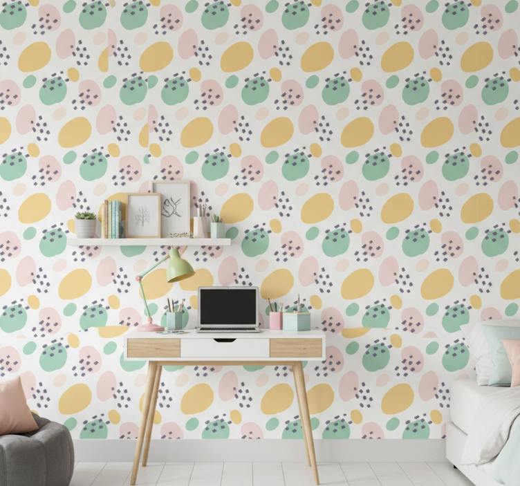 Teenage bedroom wallpaper pastel abstract shapes - TenStickers
